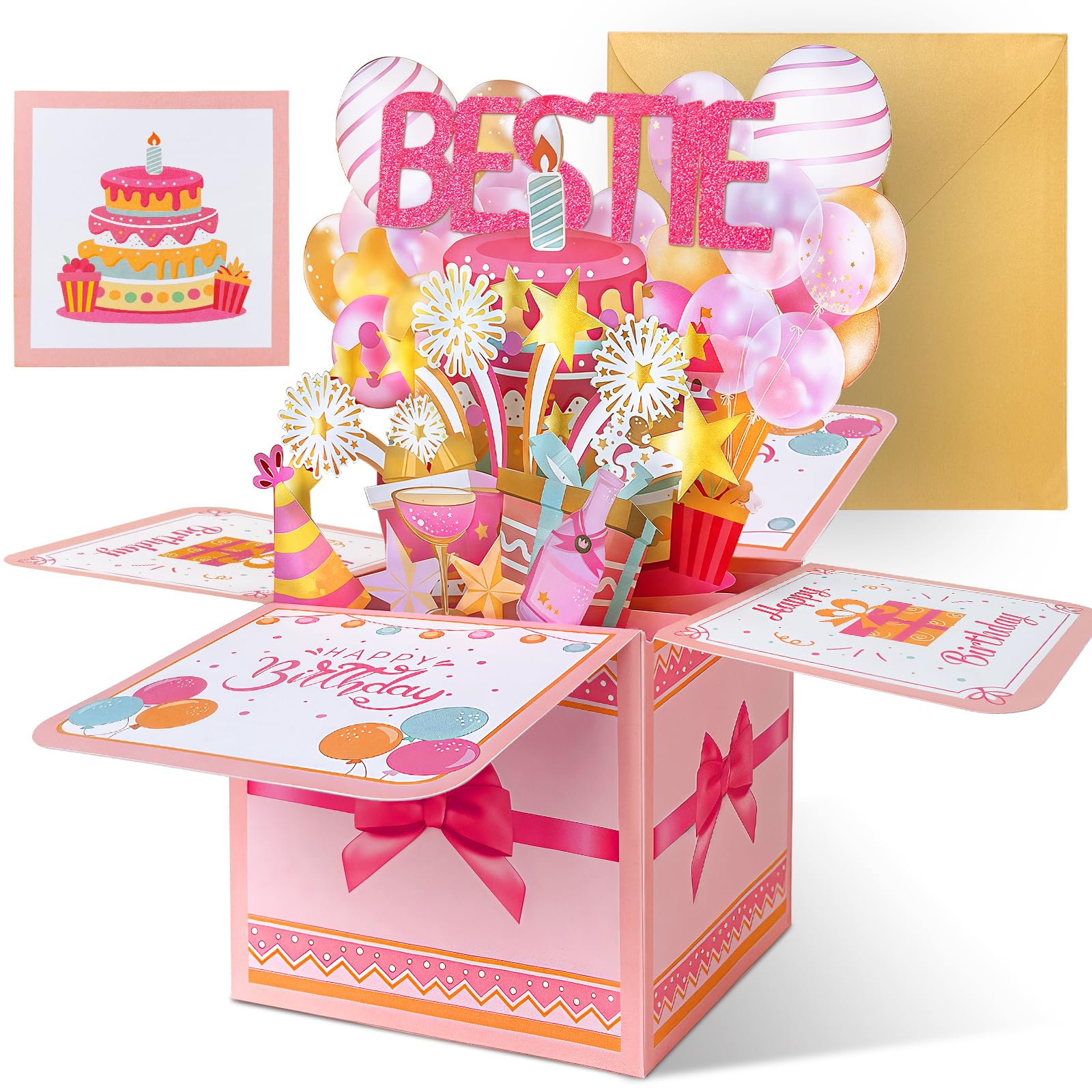 Happivue Bestie Birthday Card, 3D Sweet Best Friend Birthday Card For Bestie Girls Women Female Friend, Personalised Gifts for Female Friends, Pop Up Greeting Cards Friendship Gifts for Her