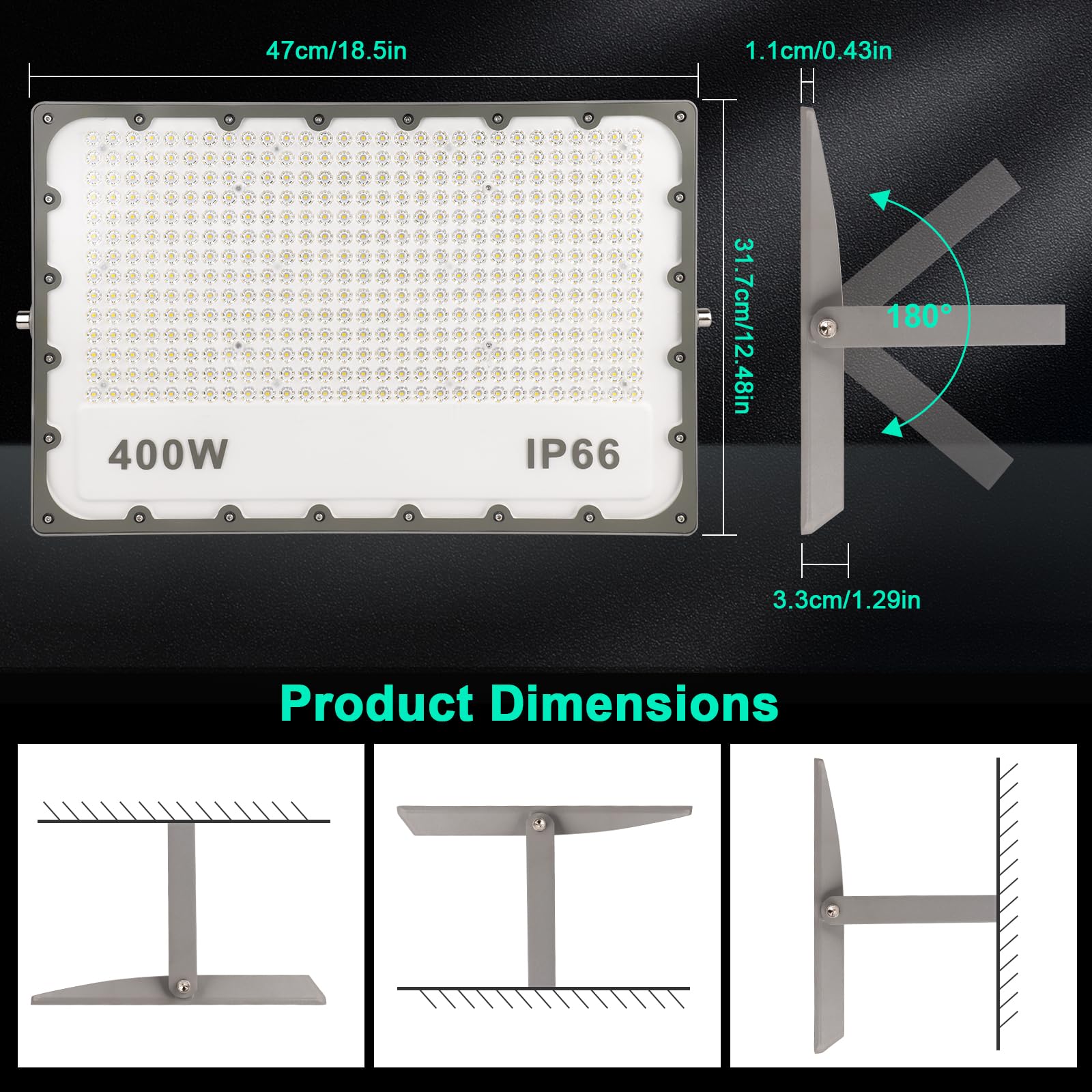 Reflektor LED 400 W, super jasne zimne białe światło bezpieczeństwa LED IP66 wodoodporne potężne światła LED Floodlight, zewnętrzne reflektory LED do domu, garażu, patio, tarasu, pola