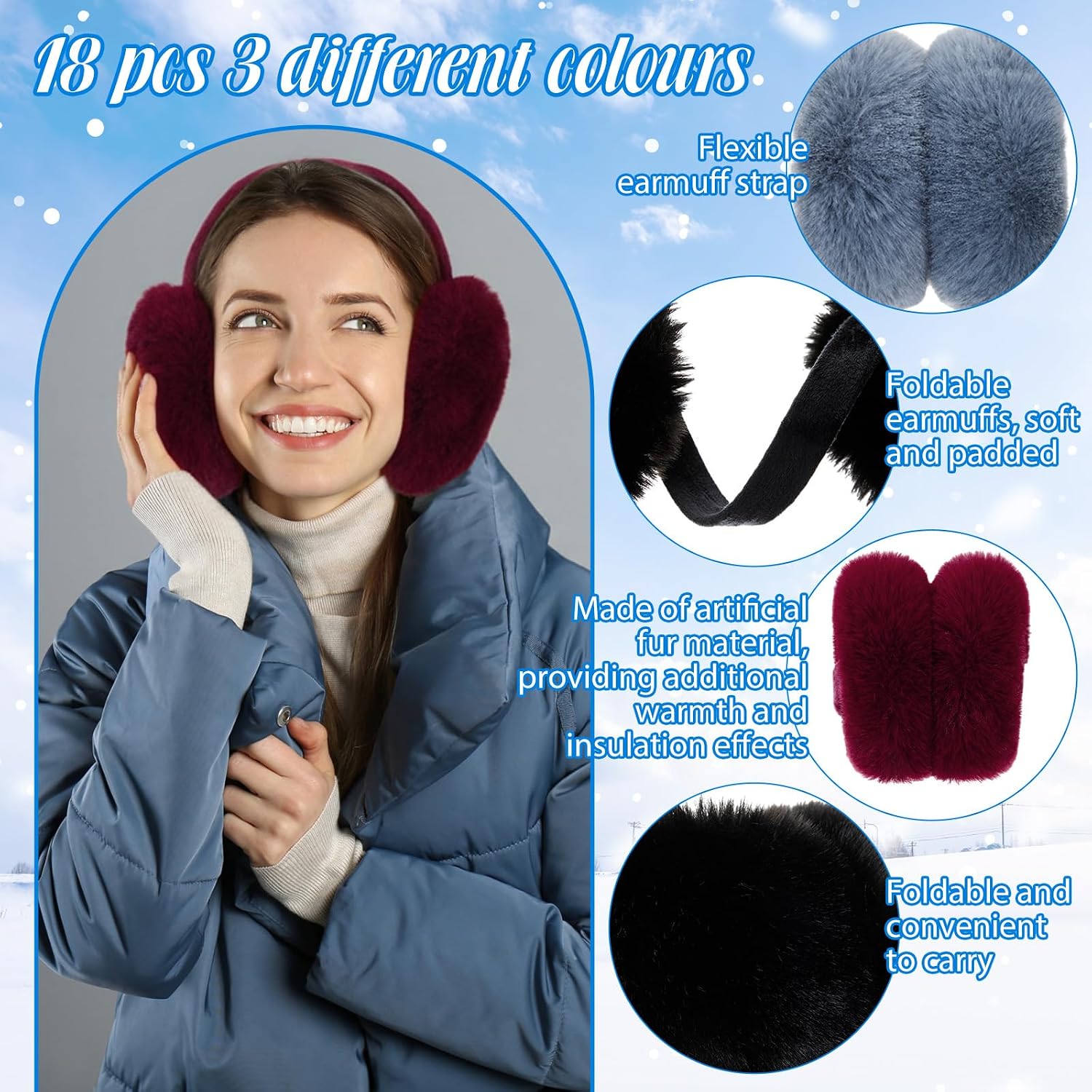 Suhine 18/25 Pack Winter Ear Muff Women Furry Warm Earmuffs Foldable Fluffy Ear Covers Cute Fuzzy Faux Fur for Men Outdoor