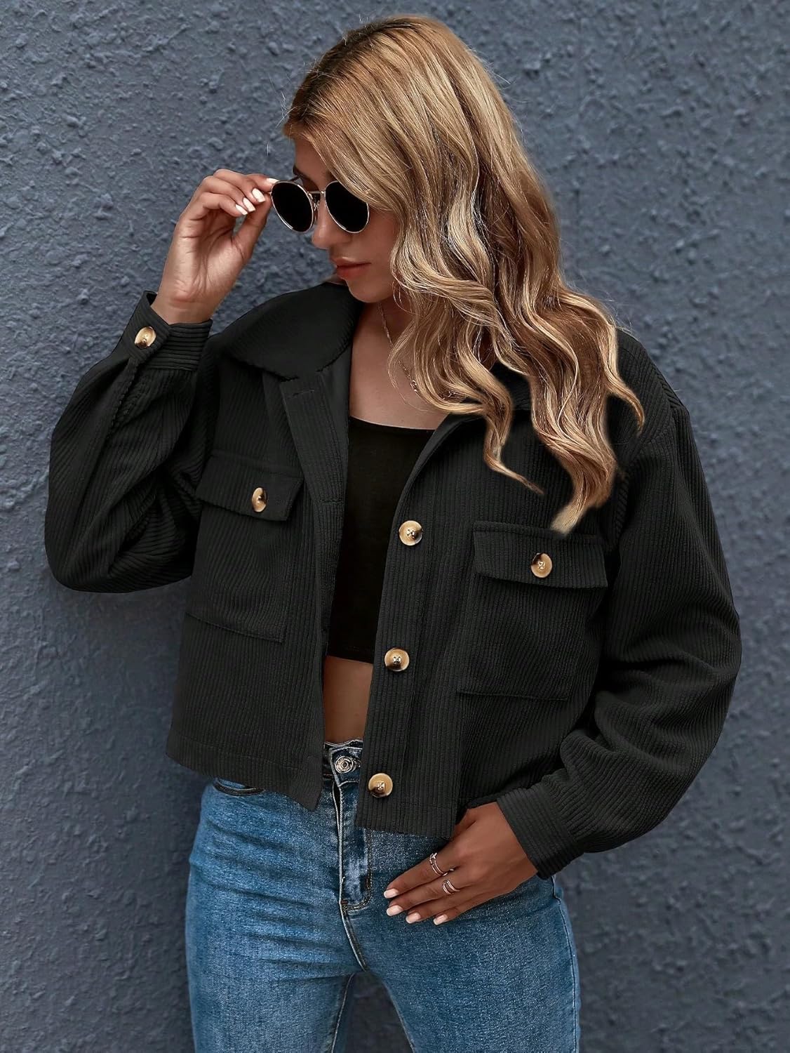 Women's Trench Coat Casual Drop Shoulder Button Front Patch Pocket Jacket Long Sleeve Classic Overcoat