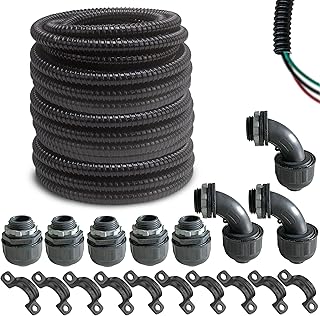 (1/2" Dia * 100 Feet) Yariwiz Black Special Extra Flexible Electrical Conduit Liquid Tight PVC Conduit Kit with 5 PCS Coupling, 5 PCS Elbow and 10 PCS Strap, Sealtight Seal Flex Liquidtight Wire