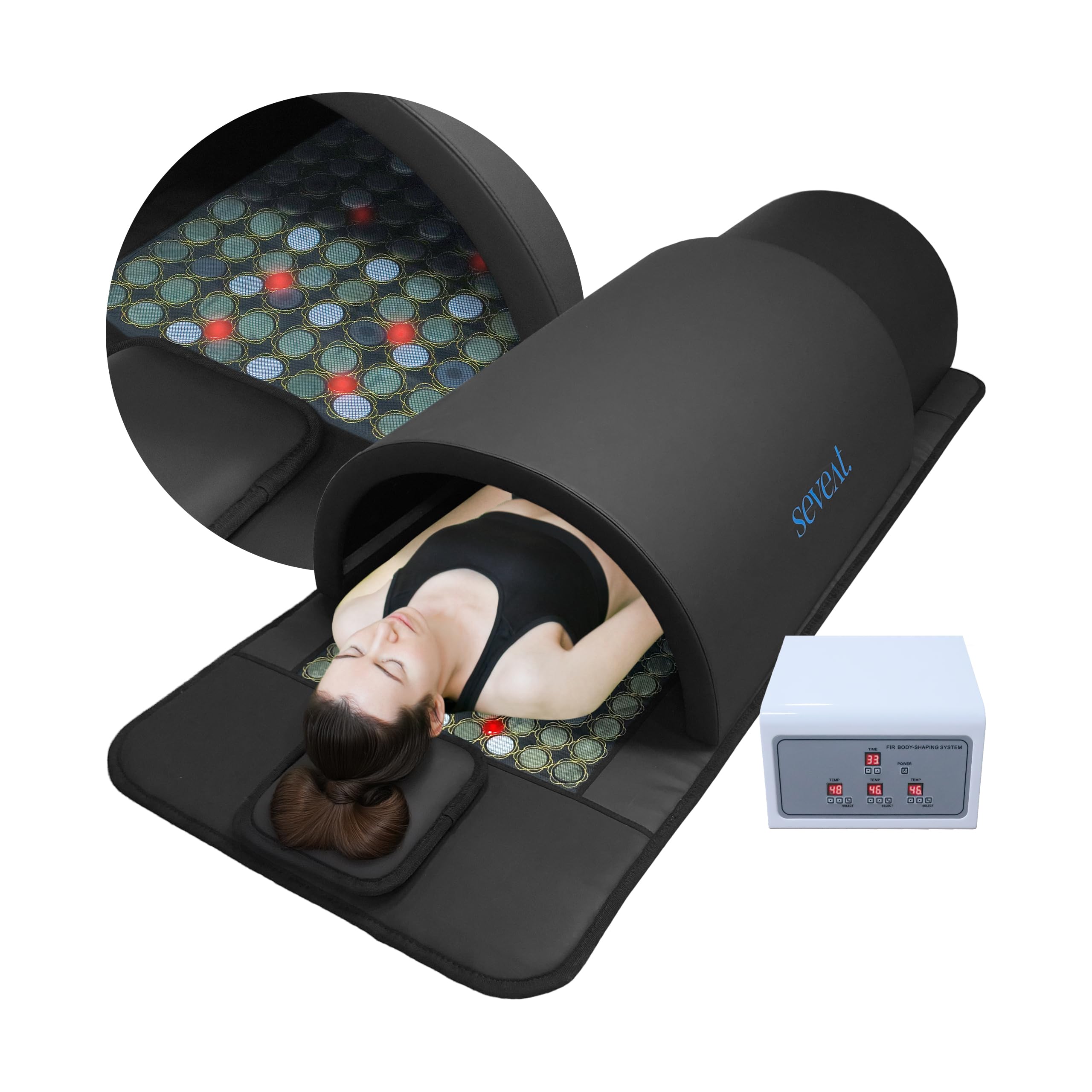 Seveat Portable Infrared Sauna Dome | 1300W Power | Near-Zero EMF | Full-Body Dry Sauna with Therapeutic Jade Stones | Home Wellness & Relaxation (Black)