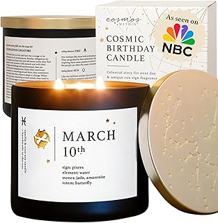 March 10th Personalized Zodiac Candle | Inspirational Astrology Reading and Daily Affirmation for Your Birthdate | Handmade Pisces Candles | Astrology Birthday Gifts for Women