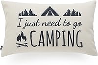 Vista 1 de Hofdeco Funda de almohada lumbar decorativa de algodón pesado de lino con citas espirituales I Just Need to Go Camping Word 12"x20