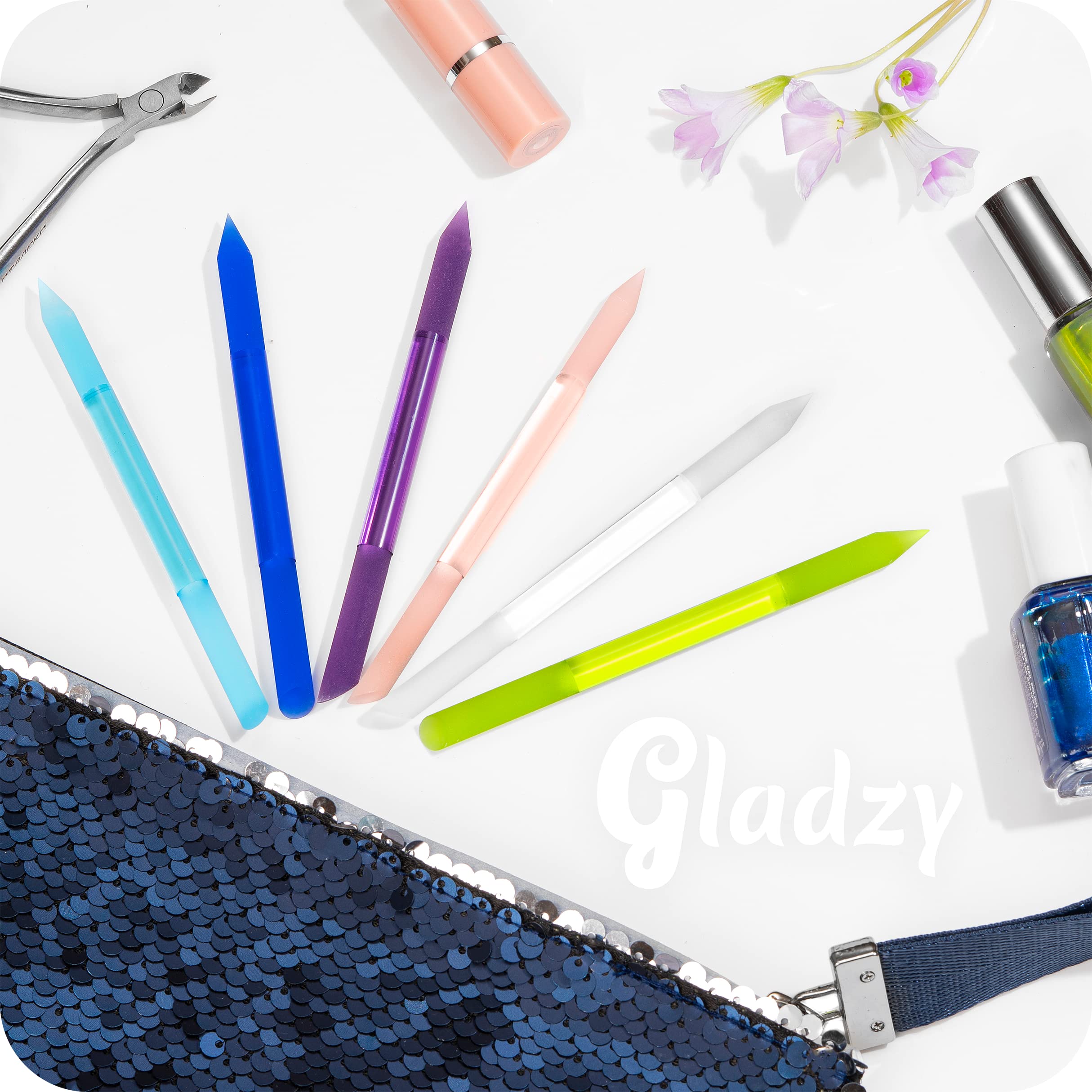 Lime à Ongles avec poussoir à Cuticules en Verre - Bâton de manucure, dissolvant à cuticules professionnel de précision, surface abrasive qui ne s’use jamais, qualité tchèque authentique par Gladzy