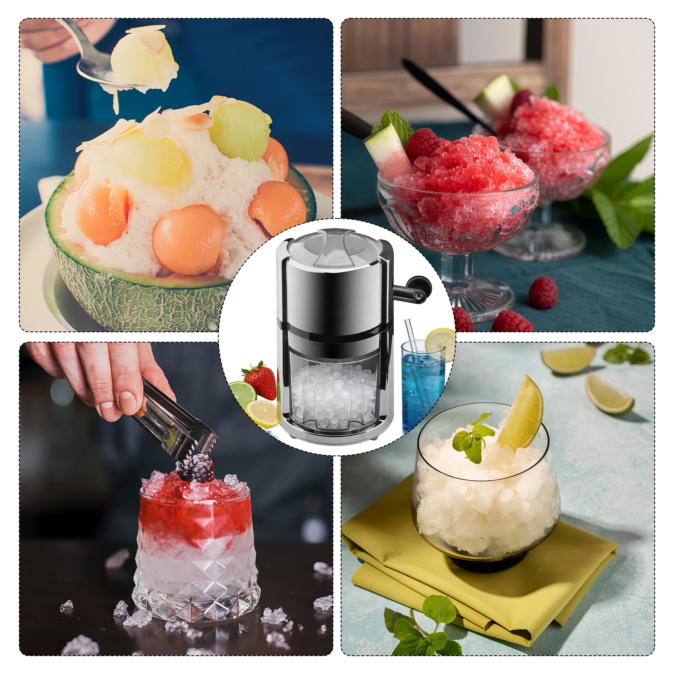 Edelstahl Manuell Ice Crusher, Crushed Ice Maker, Handheld Eiscrusher, Eiscrusher zum Kühlen und Frischhalten, mit Edelstahlklinge Eiszerkleinerer, Stromloser Betrieb