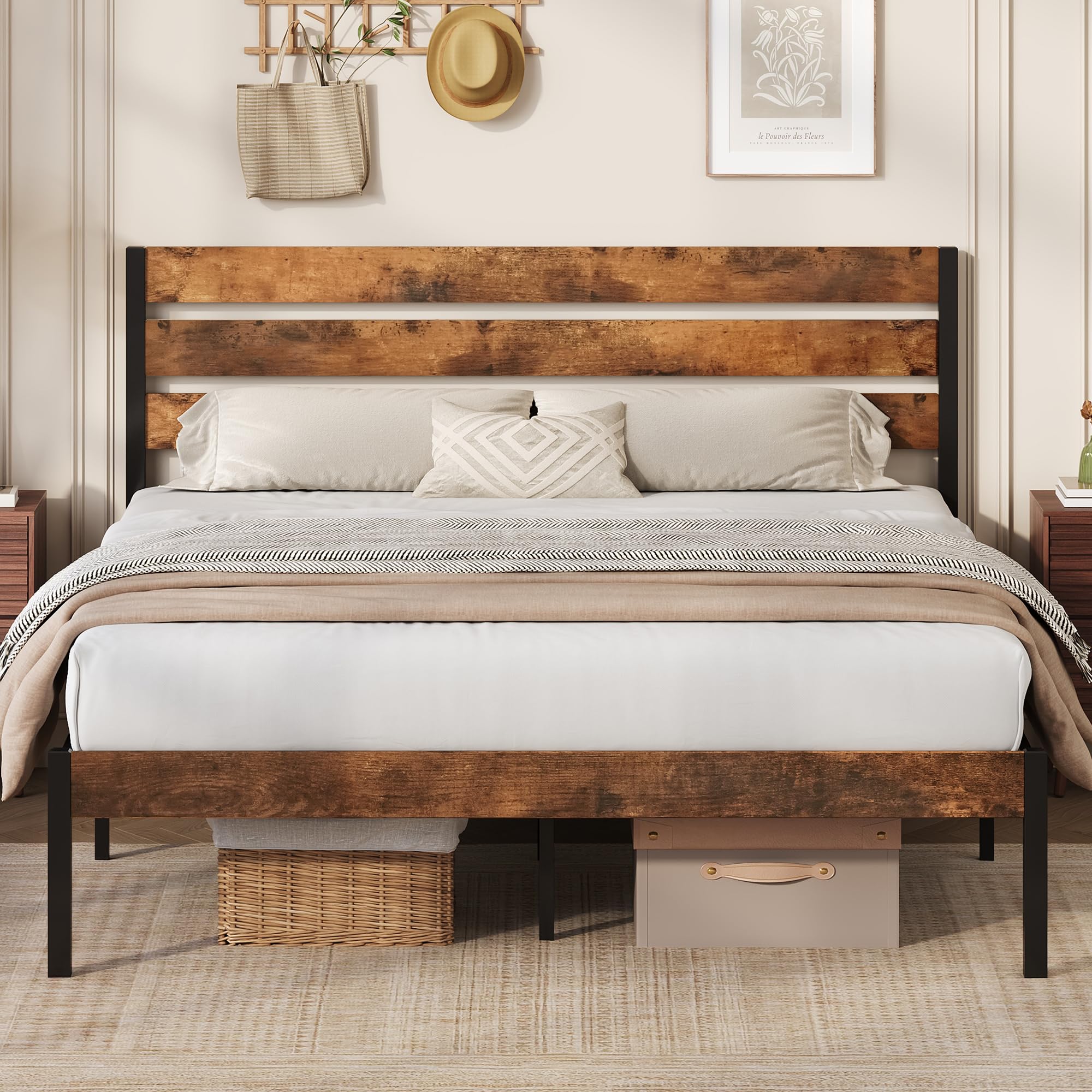 WLIVE Queen Bed Frame with Headboard Metal Platform Bed Frame with Under Bed Storage 1500LBS Mattress Foundation No