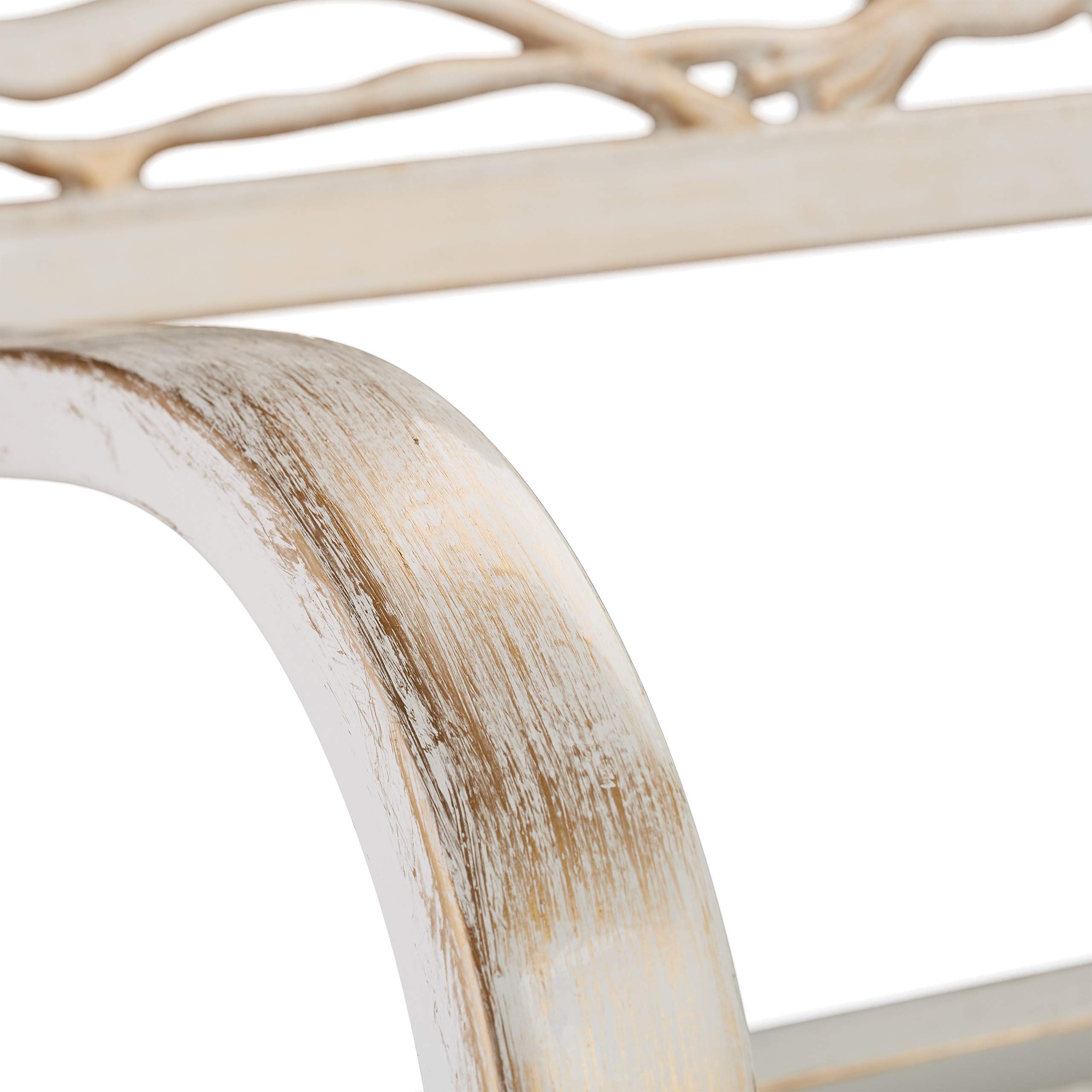 Relaxdays Panca da Giardino, con Volatili Decorativi, Accessorio di Arredo da Esterno, 87x127x57 cm, Bianco-Bronzo