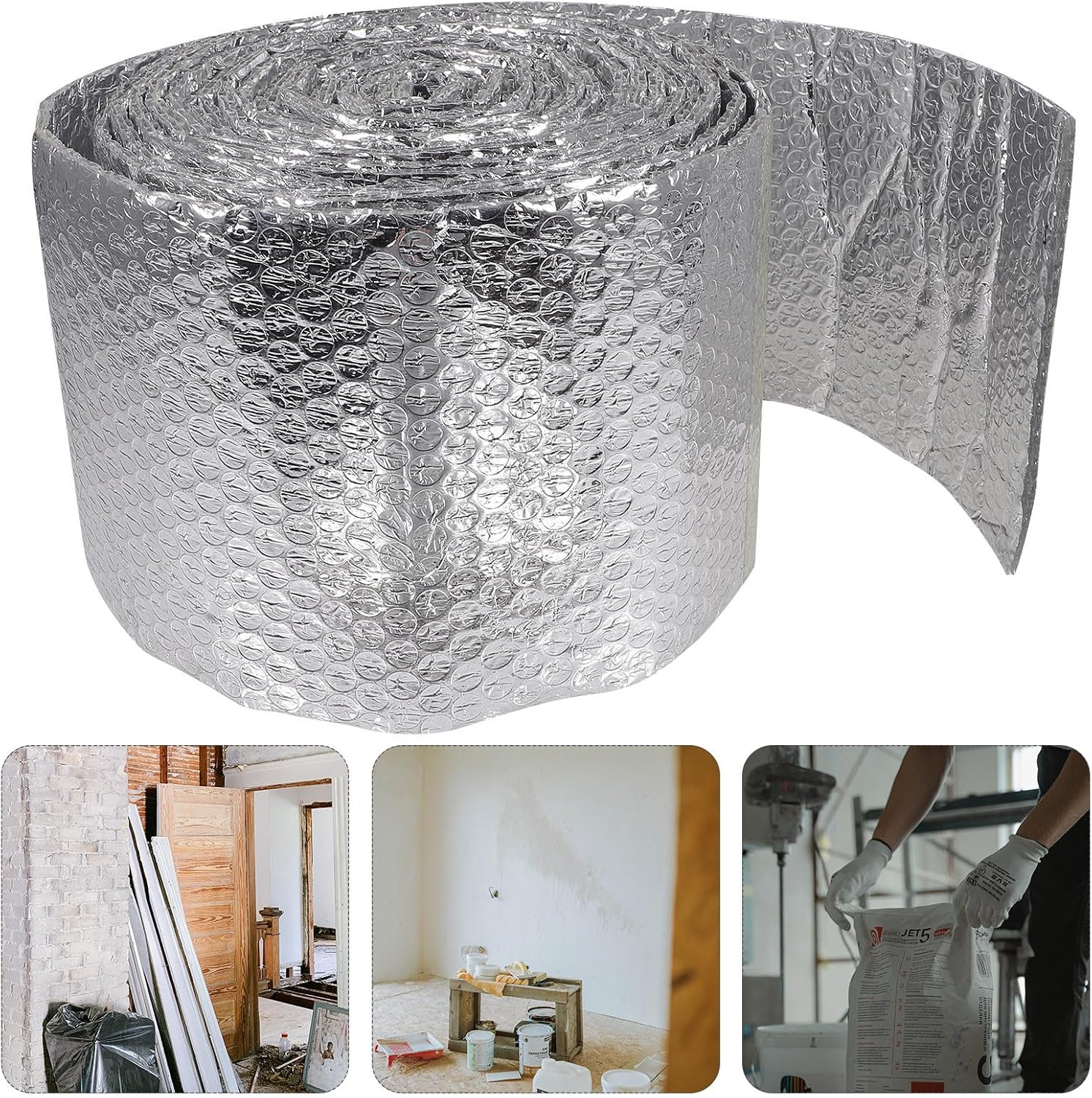 Reflective Insulation Roll 1 Roll Silver Aluminizing Foil Bubble Film with Electrical Insulation and Wear-Resistant Features for Outdoor Pipe and Faucet Wrapping