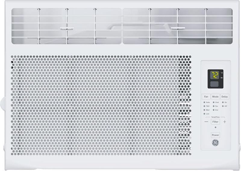 GE 6000 BTU Aire acondicionado electrónico de ventana, enfría habitaciones de hasta 250 pies cuadrados, controles digitales con control remoto, modo de ahorro de energía, temporizador de 24 horas, kit de fácil instalación incluido, color blanco