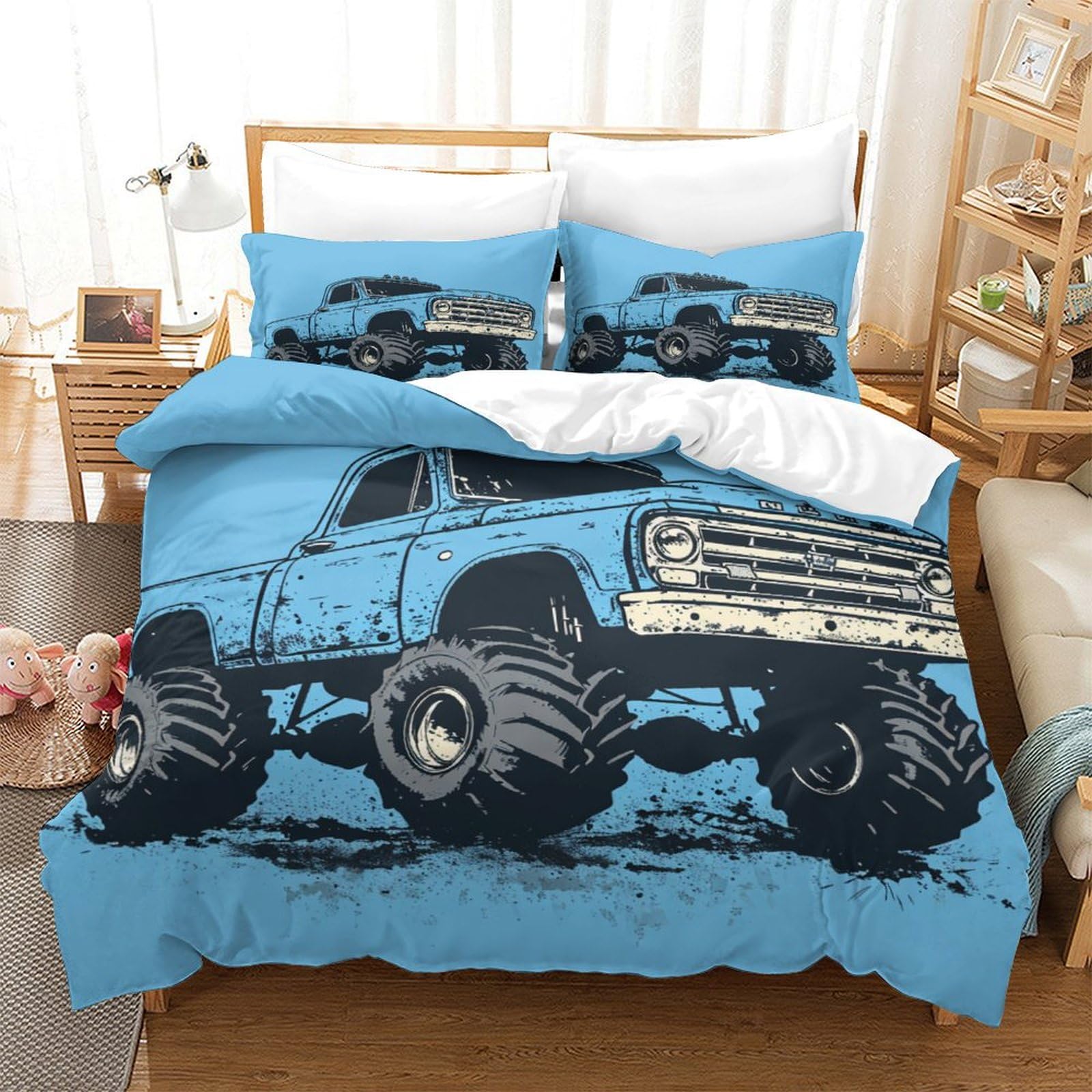 Parure de lit tracteur 3D et housse de couette microfibre 260x220 avec taies d'oreiller camion