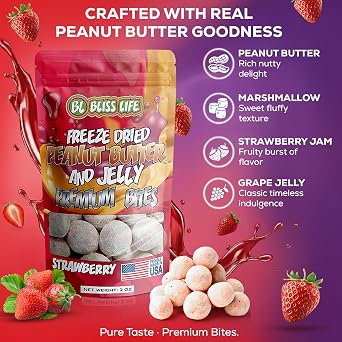 3 Count Bundle Of Bliss Life Premium PB&J Bites - Strawberry, Grape, and Marshmallow Peanut Butter Bundle