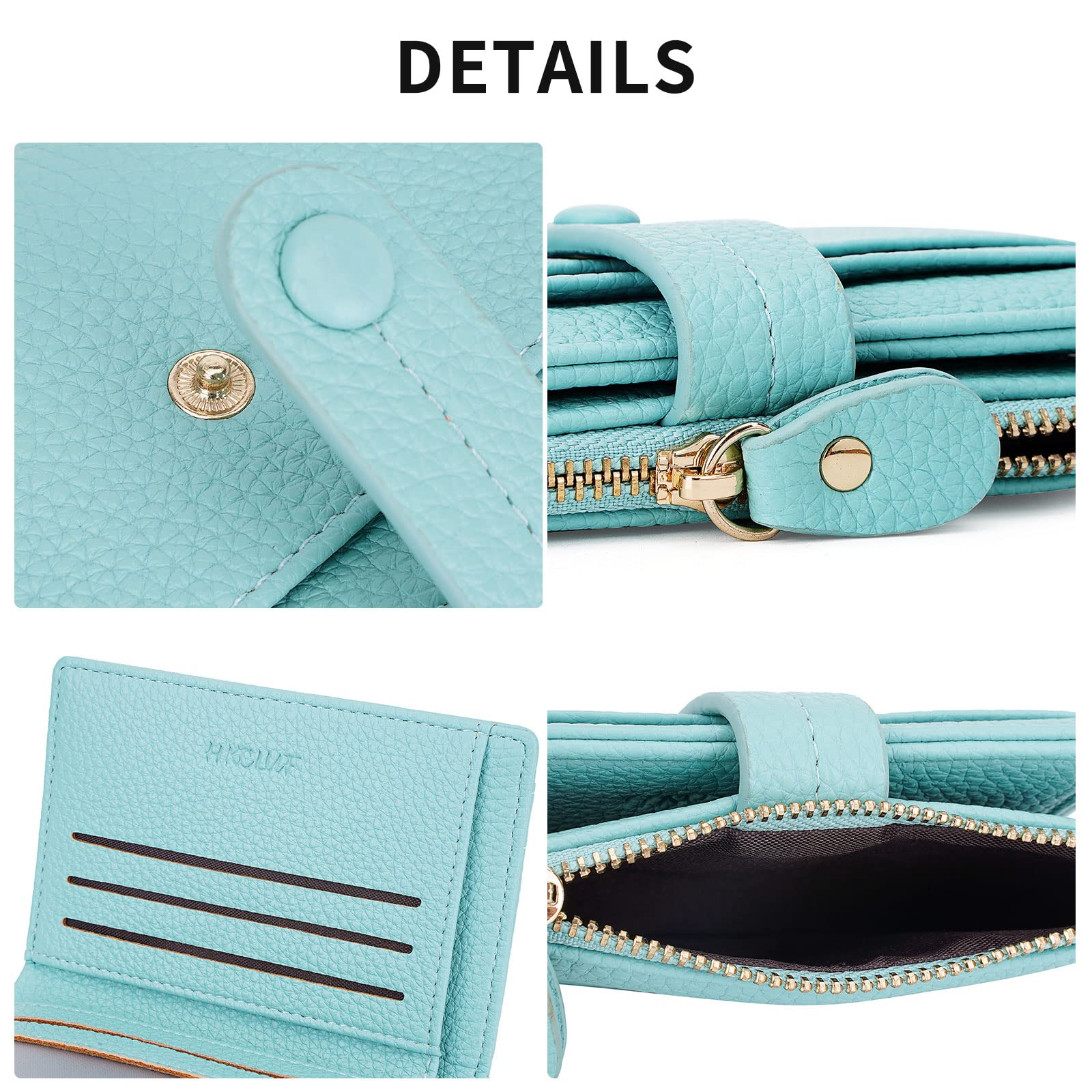 HKCLUF Portafoglio Piccolo da Donna, Porta Carte Blocco RFID Portamonete Pelle con Nappa Portafogli Cerniera Molti Scomparti(B05-Verde chiaro)