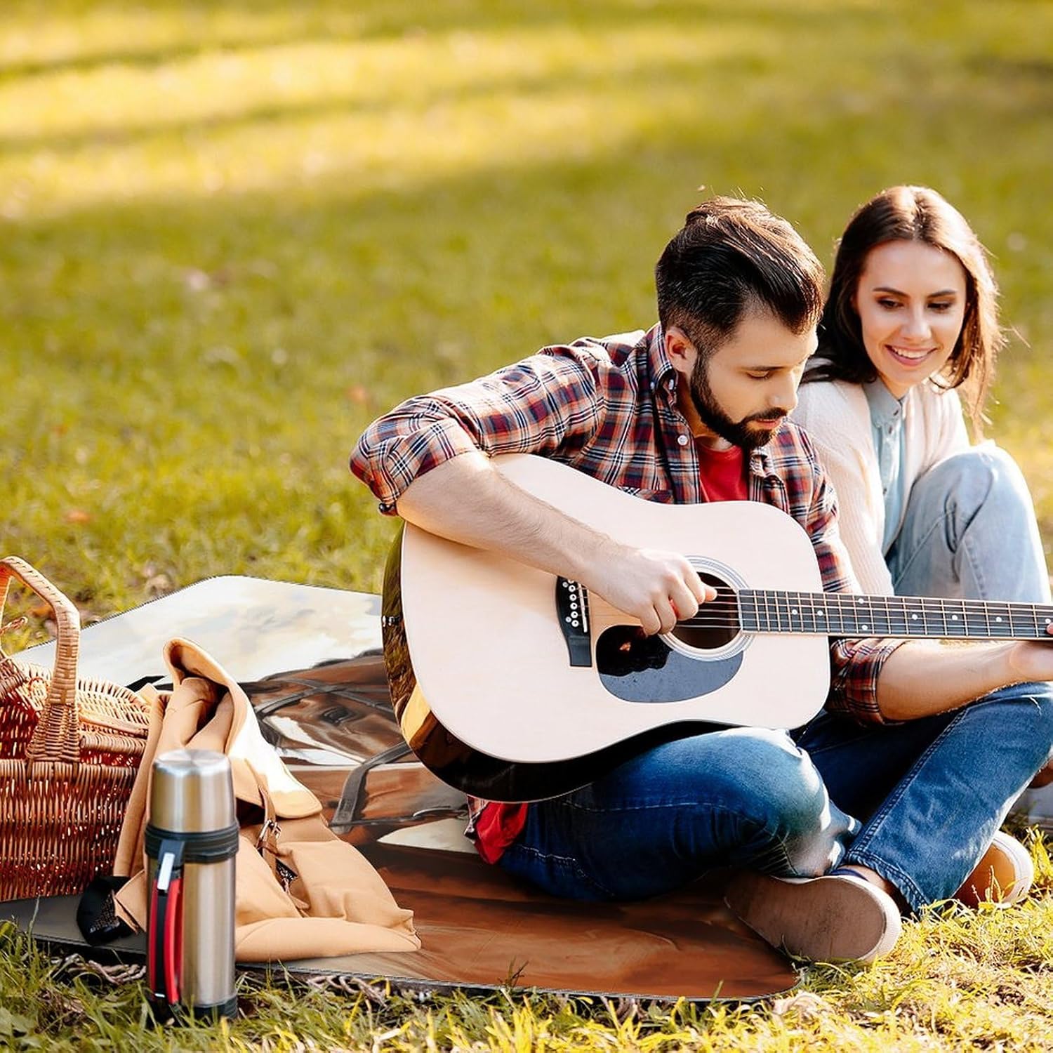 Couple Horse Picnic Blanket Indoor and Outdoor Square Blankets Waterproof Design Mat Foldable Beach Mats Portable Park Sand Free Blanket for Camping Beach Park