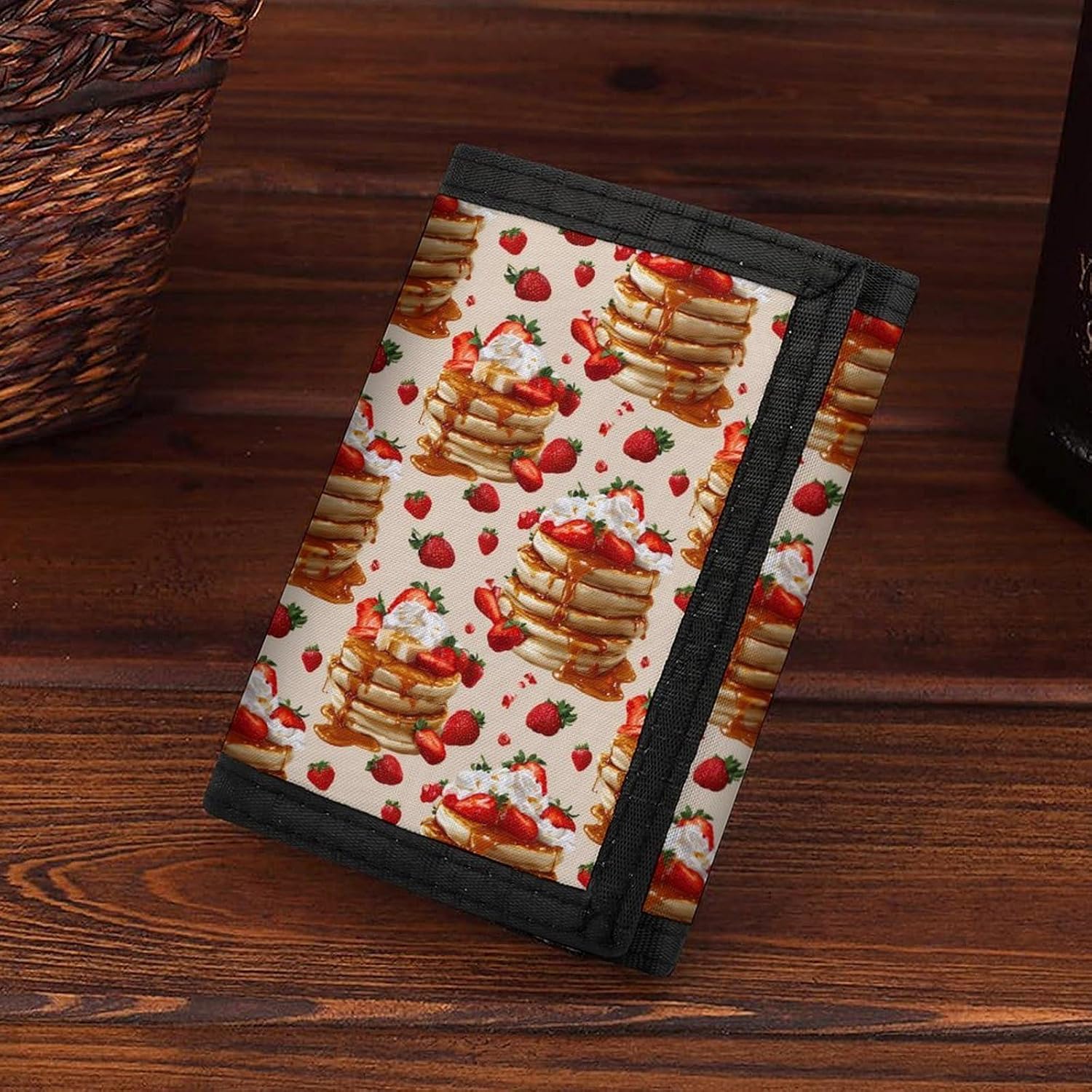 Pancakes with Strawberry Trifold Slim Wallet Front Pocket With Money Clip And ID Credit Card Slots For Travel Work