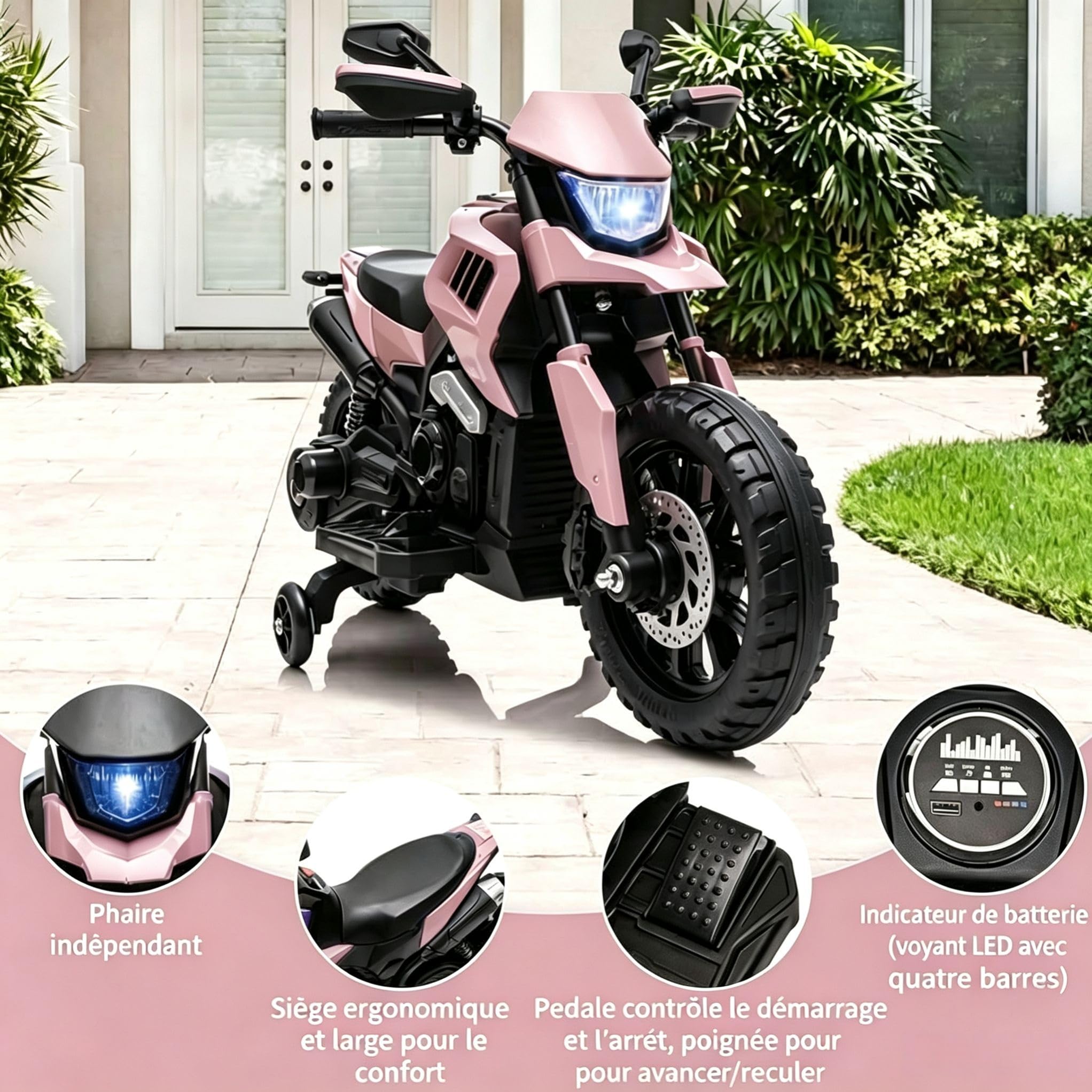 Moto Electrique Enfant Tout Terrain 6V Motocross Phares Musique Klaxon 3-6