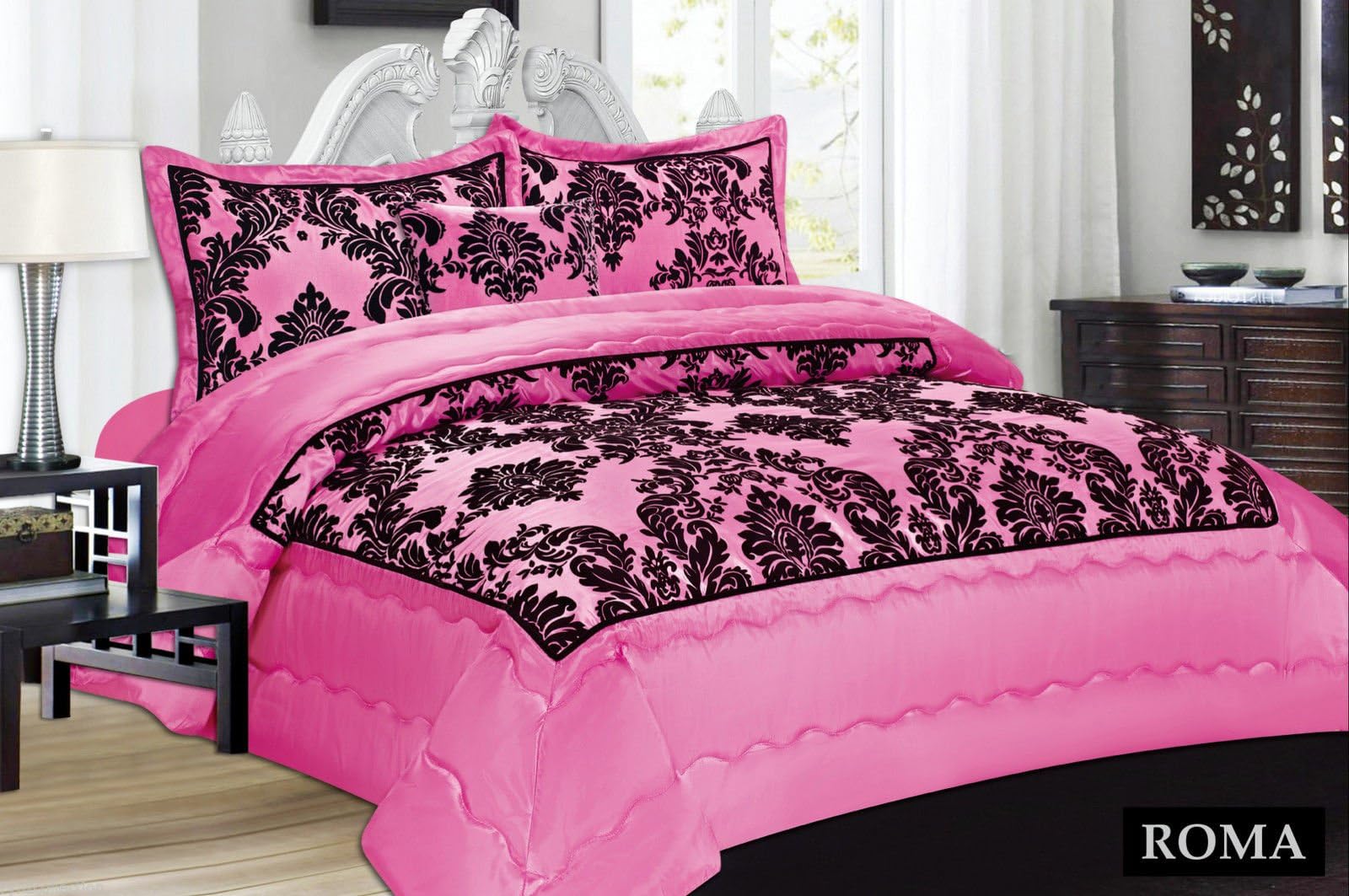 Luxury 3pcs Quilted BedSpread Set/Comforter Set/Double & King Size Available in 11 Colors (Double, Pink Black)
