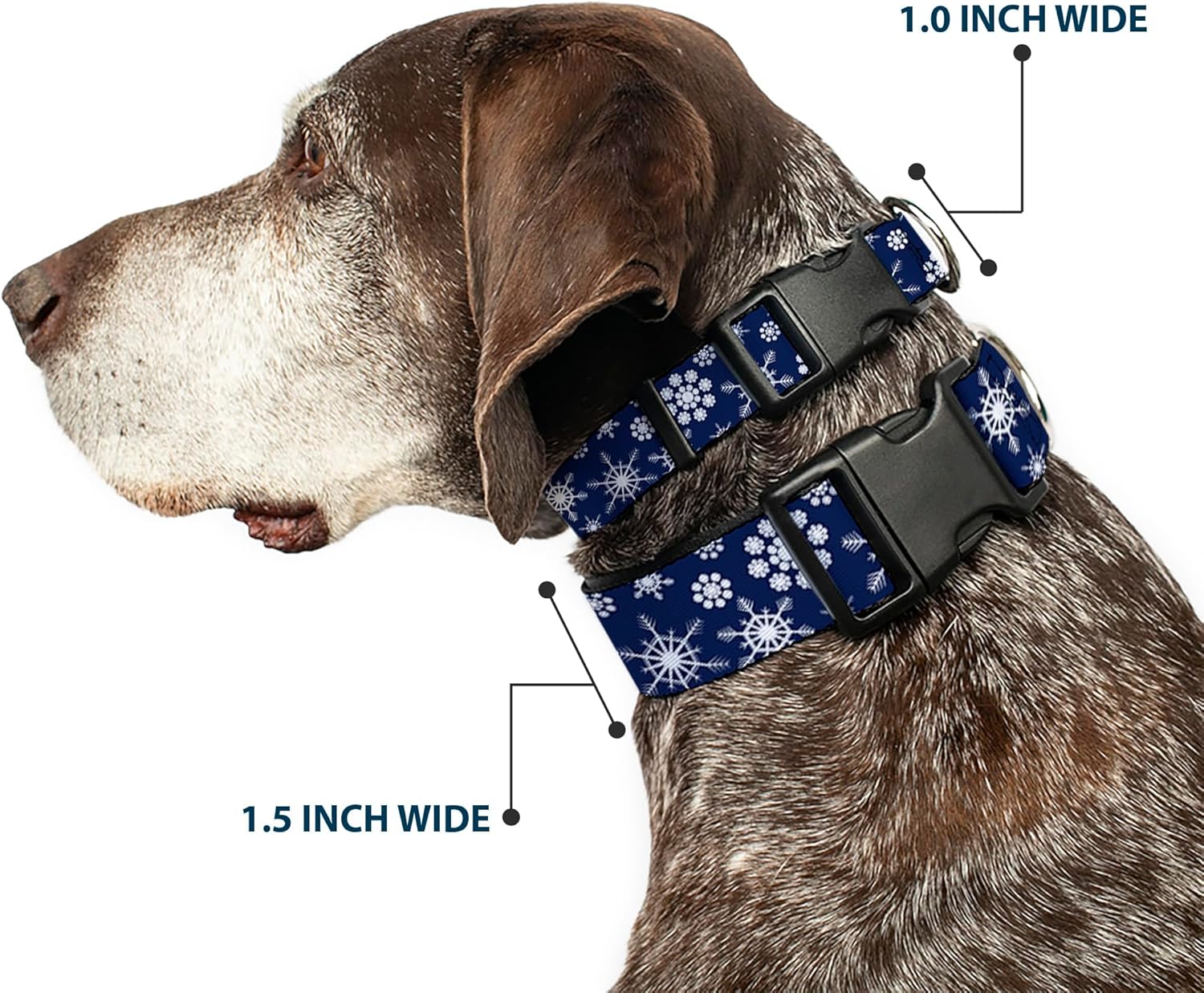 Buckle-Down 13-18" Snowflakes Blue/White Plastic Clip Collar, Wide Small