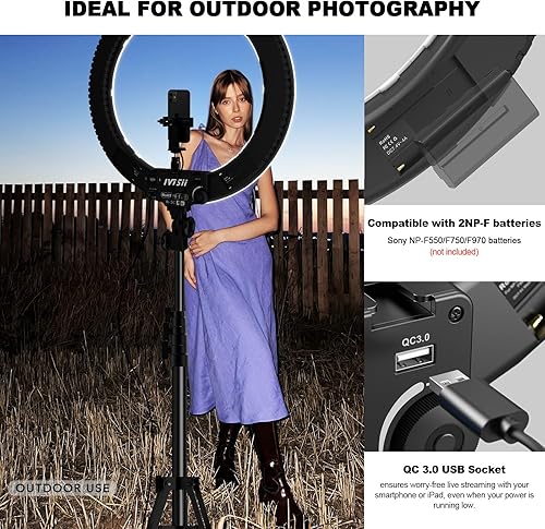 Miniatura 4 de Kit de luz de anillo  19"48.5cm exterior 60W 3000k-5800k anillo de luz bicolor con soporte de trípode, bolsa de transporte, perfecto para cámara,