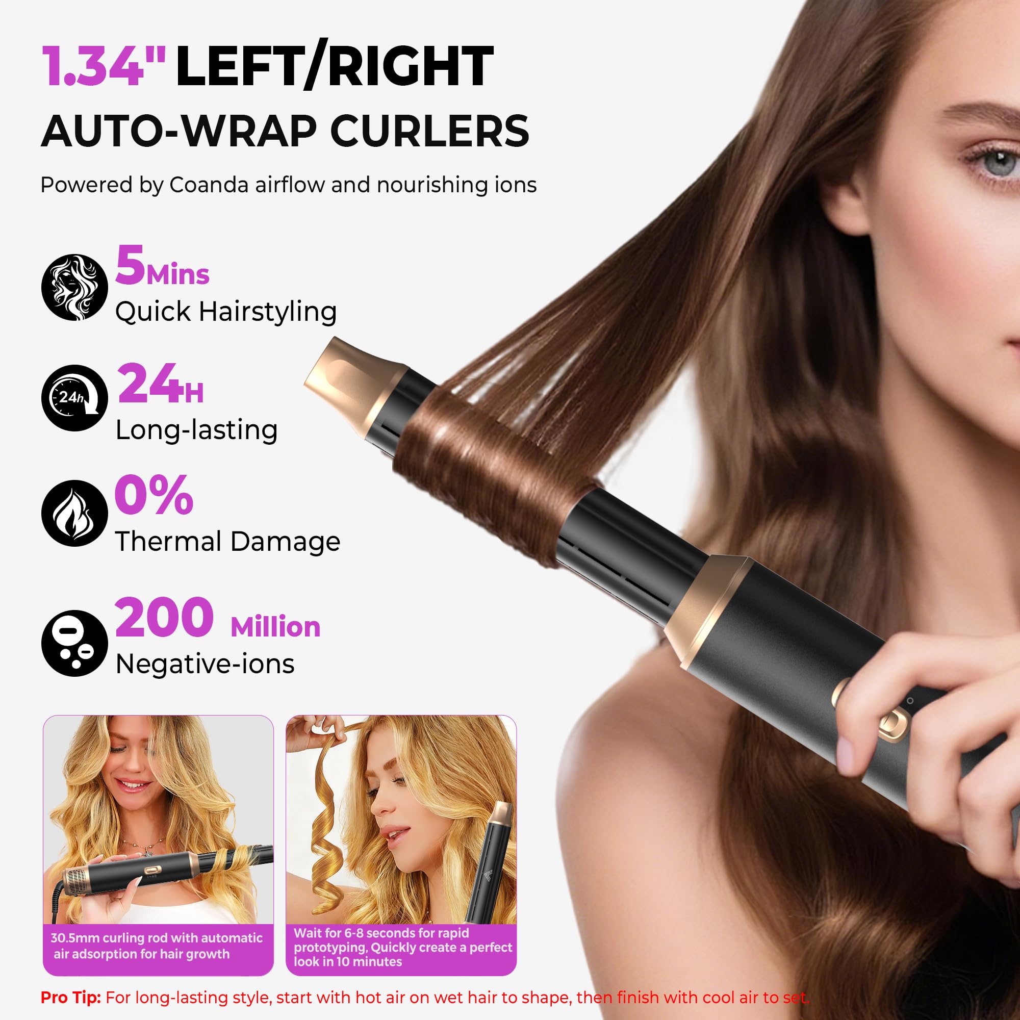 UMIGA Hairstyler 5 in 1 Airstyler Haarstyler Luft Lockenstab Föhn Thermal Brush Glättbürste Set Multistyler Rundbürstenföhn Warmluftbürste Haarstyling Geräte Hair Dryer Geschenke für Frauen, Schwarz