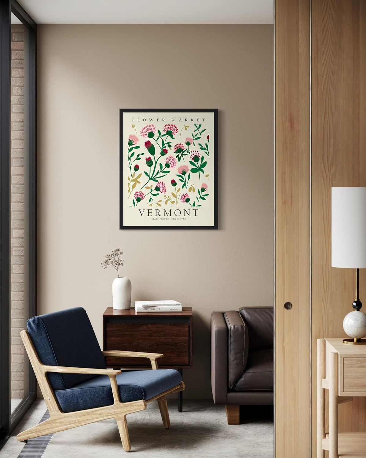 Vermont Flower Market Art Print Poster State Wall Art, Botanical Floral Artwork Decor for Bedroom, Kitchen, Bathroom, Livingroom Decoration 61 (Vermont, 16 x 20 inches, Black Frame)