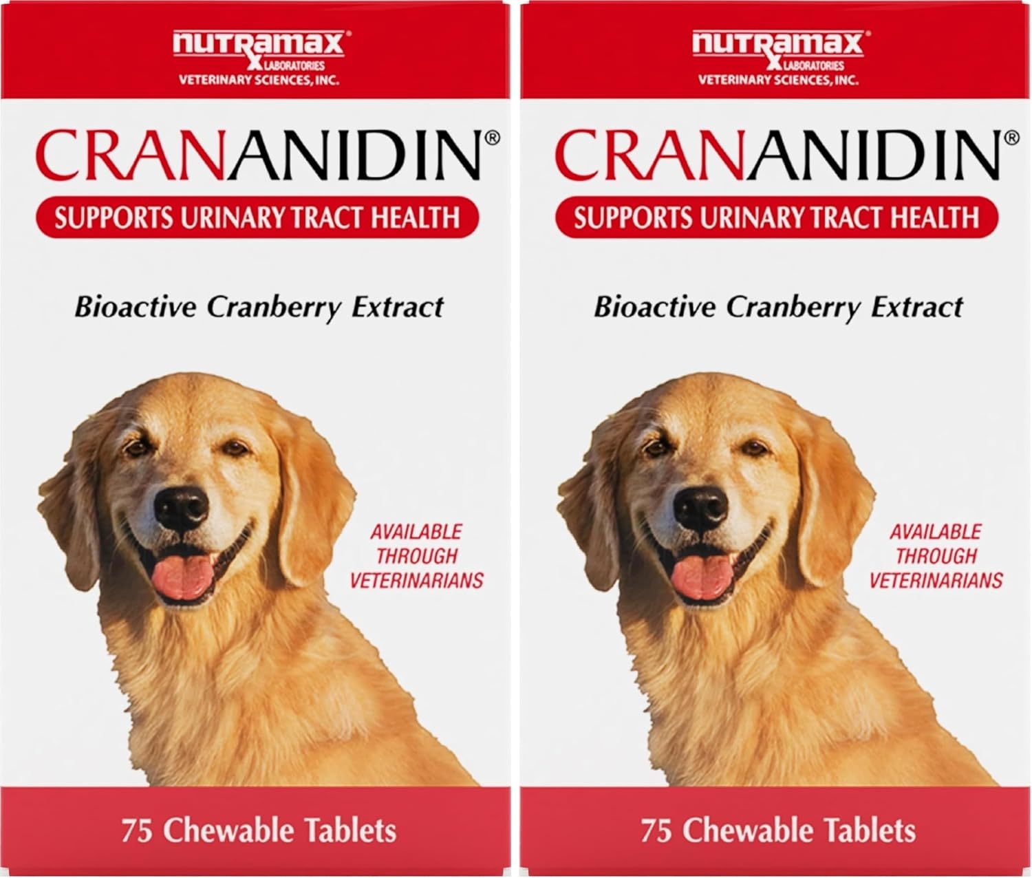 Nutramax Crananidin for Dogs, Urinary Tract Health and Bladder Health Support, Cranberry Supplement for Dogs of All Breeds and Sizes, Chewable Tablets, 75 Count (Pack of 2)