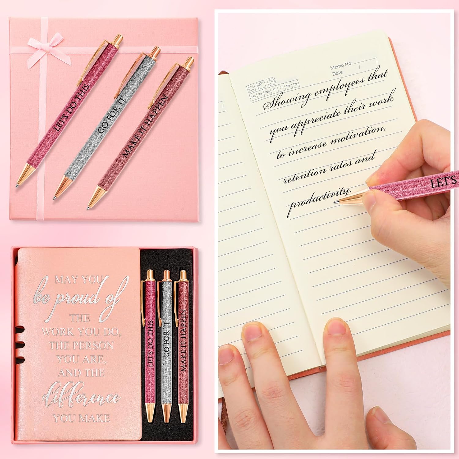 5 Pcs Employee Appreciation Gift Leather Journal Notebook 3 Ballpoint Pens with Box Graduation Thank You Gift for Nurse Coworker Teacher Social Worker Employee Volunteer(Rose Gold) - Image 3