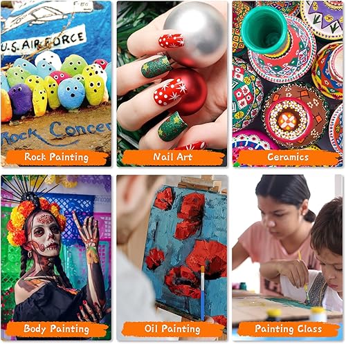 Miniatura 6 de Juego de 100 pinceles de pintura para pintura acrílica, 50 piezas planas y 50 pinceles redondos, pinceles de pintura para niños y adultos, pintura