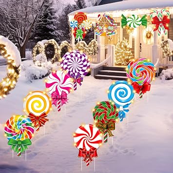 Blosssound 12 Pcs Christmas Candy Signs Stakes LED Yard Pathway Decor