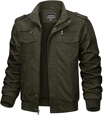 TACVASEN Men's Military Lightweight Jacket Army Cargo Windbreaker Zip Front Stand Collar Cotton Jackets with Multi Pockets