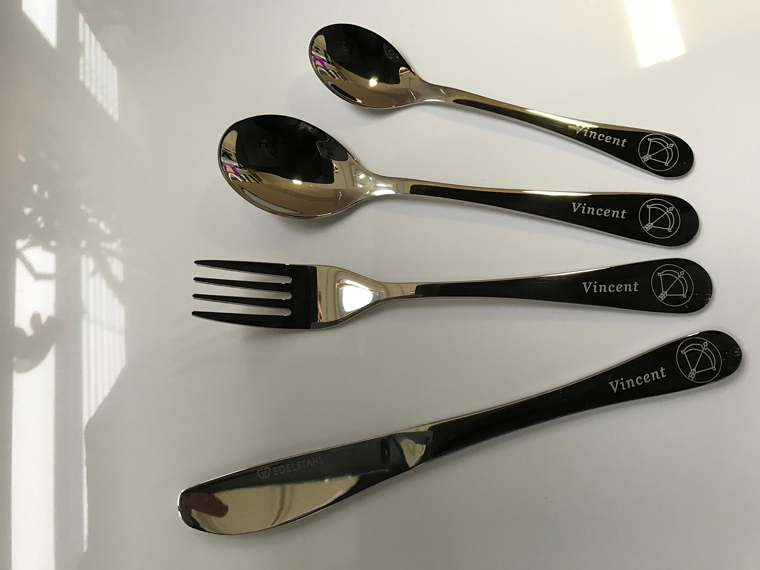 Set Posate Per Bambini Exzact In Acciaio Inox - 3 Pezzi (Forchetta, Coltello, Cucchiaio) Con Manico A Elefante - Foto 4