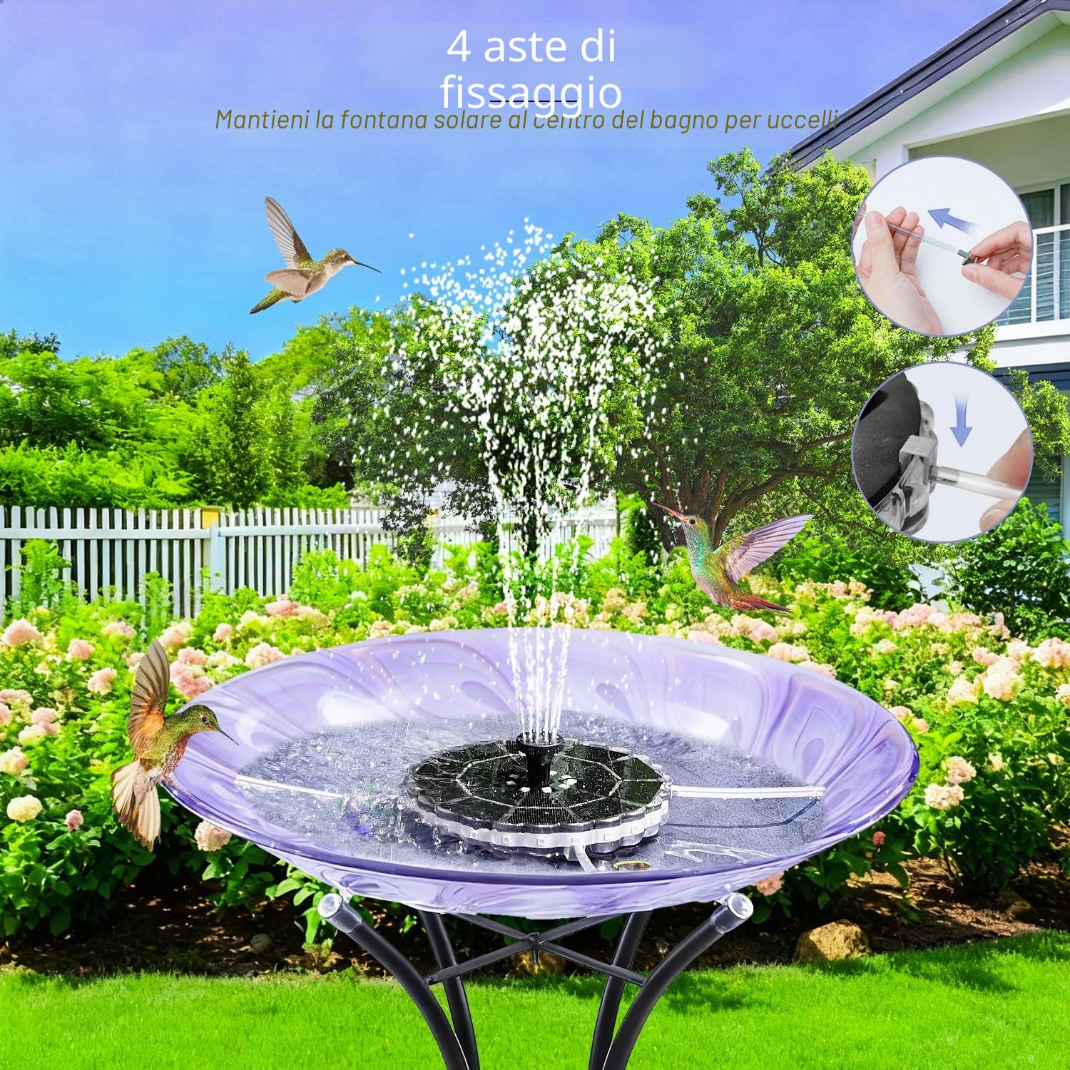 Fontana Solare Colorato LED, Yzert 3.5W Vetro Pompa ad Acqua Solare Fontana, 2000mAh Batteria, 7 Ugelli & 4 Fissatori Esterno Pompa per Laghetto, Piscina, Acquario, Vaso dei Pesci e Bagno