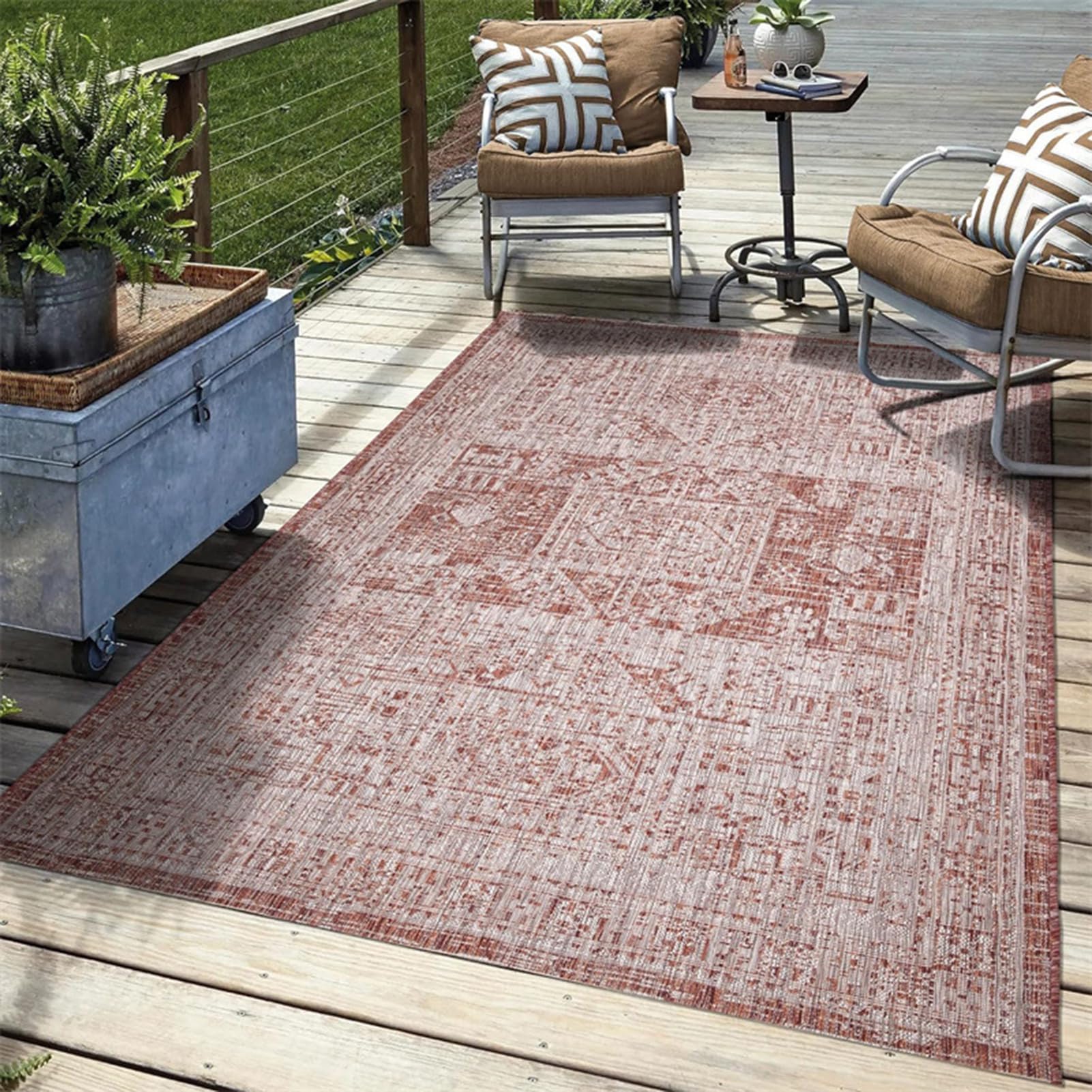 HGTRH Outdoor Rug 3x5 Patio Waterproof Gray, Outdoor Carpet for Deck Or Patio 8x10, Farmhouse Blended Outdoor Rugs Front Porch with Rubber Backing, Washable RV Mat Indoor/Outside Area Ruges