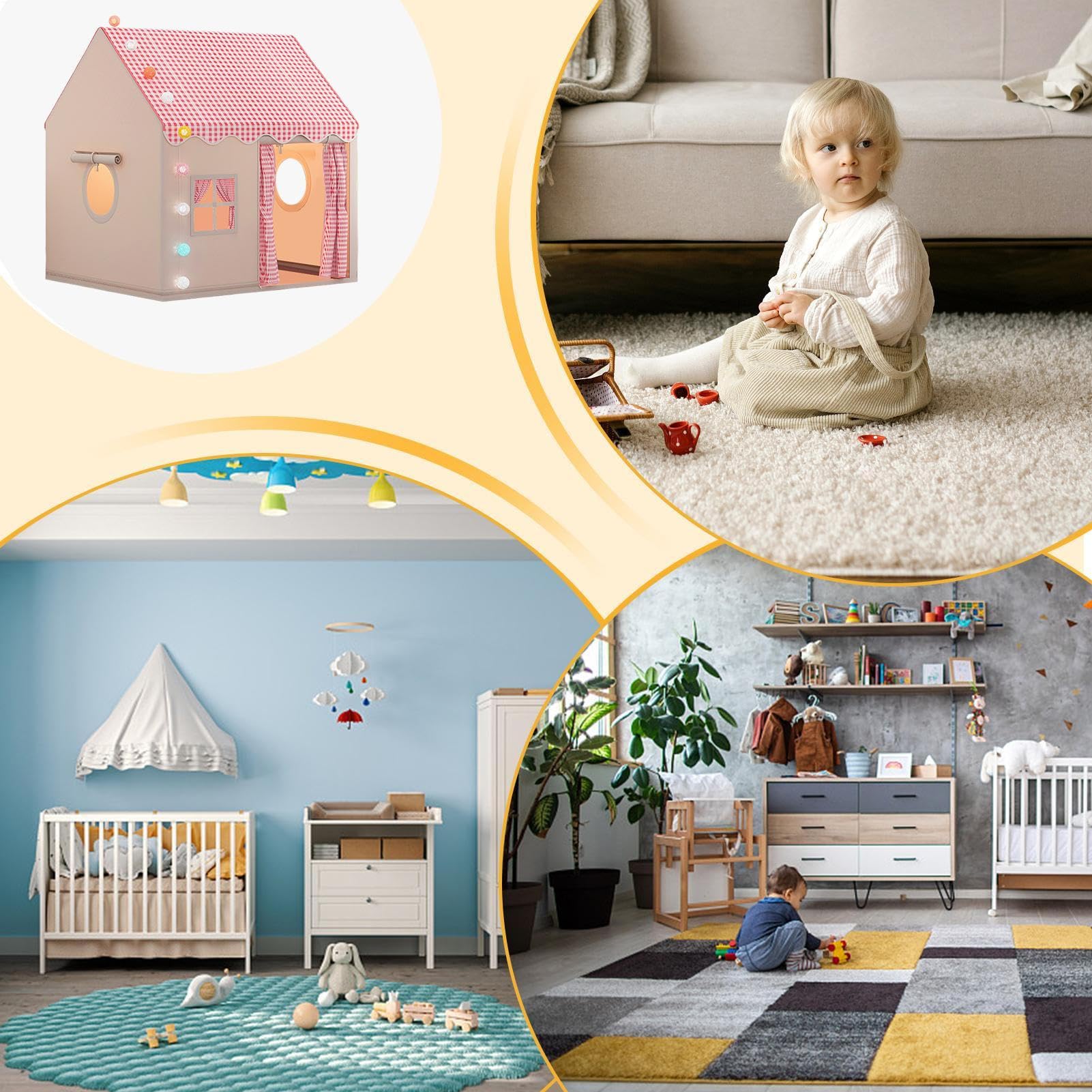 Kinderspielzelt Großes Geräumiges Spielhaus Faltbar Tragbar Robust | Burg-Spielzelt für drinnen Spaßzelt, Spielhaus, Geräumiger Spielbereich, Spaßbereich für und Mädchen, Großes Kreativzimmer,