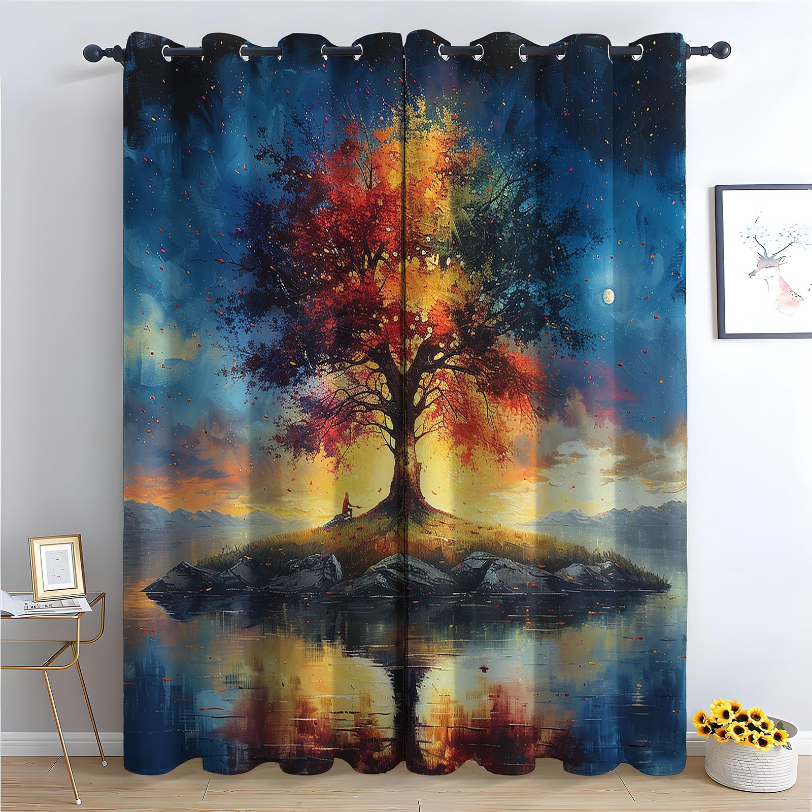 Draperies Interieurs Paysage de Printemps Arbre Coloré Rideaux Salon Chambre H215