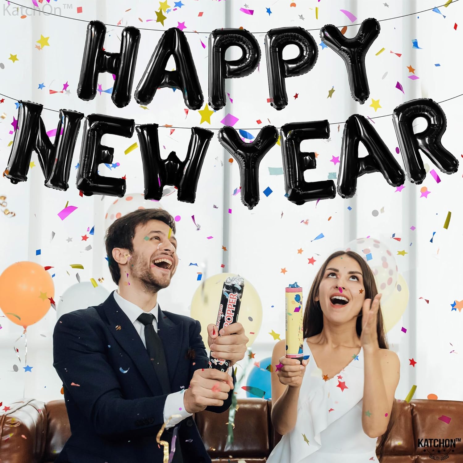 KatchOn, Black Happy New Years Balloons - 16 Inch | New Year Eve Balloons for Happy New Years Decorations 2026 | Happy New Year 2026 Nye Balloon | New Years Eve Party Supplies 2026