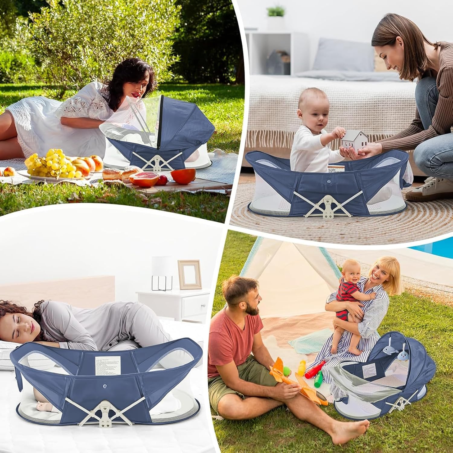Portable Baby Bassinet Travel Baby Bed, Baby Cribs Travel Pod for Outdoors Baby Lounger Infant Travel Bed with Mosquito Net and Sunshade Canopy, Lightweight Washable - Image 7