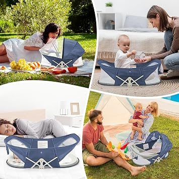ISELECTOR Portable Baby Bassinet Travel Baby Bed, Baby Cribs Travel Pod for Outdoors Baby Lounger Infant Travel Bed with Mosquito Net and Sunshade Canopy, Lightweight Washable