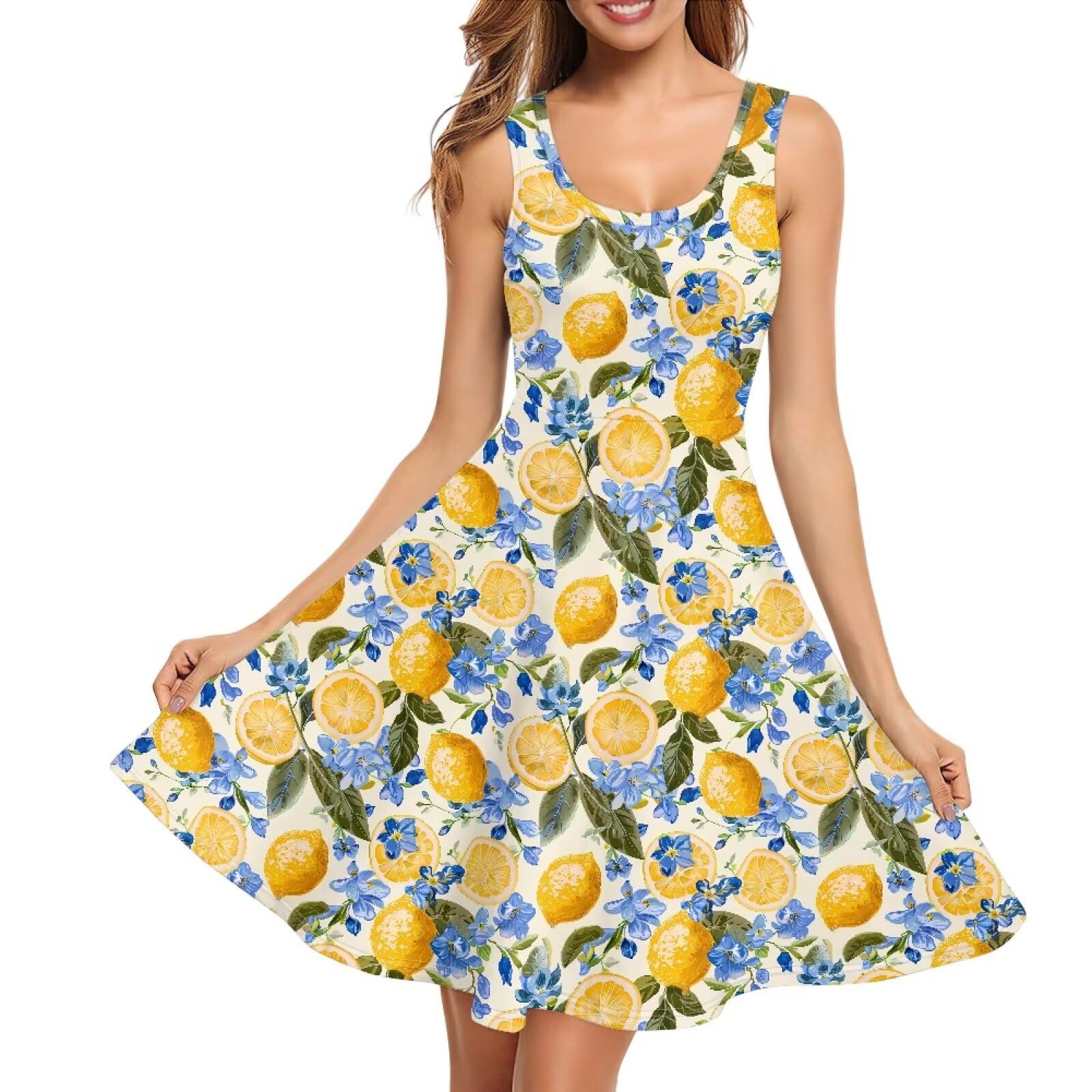 Women Stylish Tank Dresses Sleeveless Round Neck Midi Casual Dress with Pocket for Summer