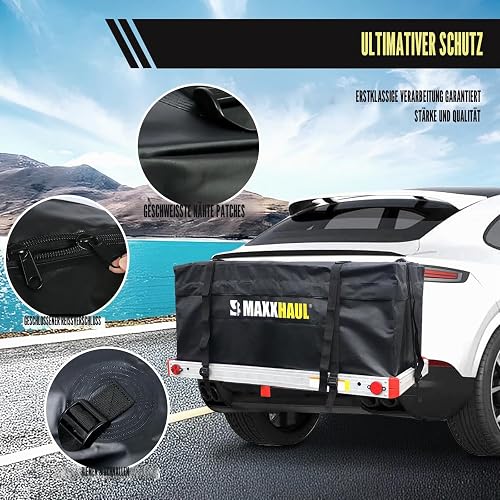 MAXXHAUL 70209 Soft Shell Cargo Carrier Bag for Hitch Mount Cargo Rack - Heavy Duty and Water Resistant 47 inch 20 inch x 20 inch Black with Tie Down Straps - 3