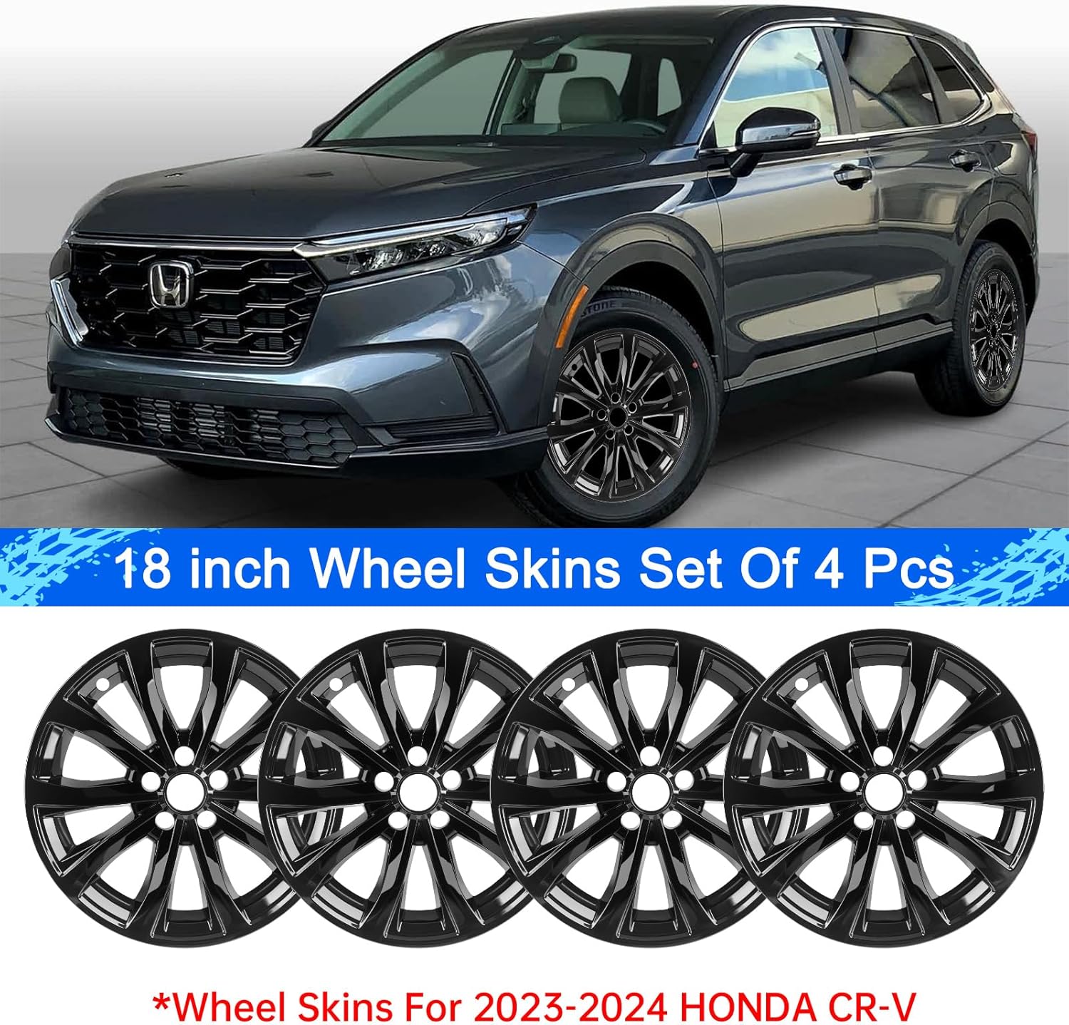 wheel skins compatible with 2023 2024 honda crv wheel covers; 18 inch; set of 4 packs;glossy black