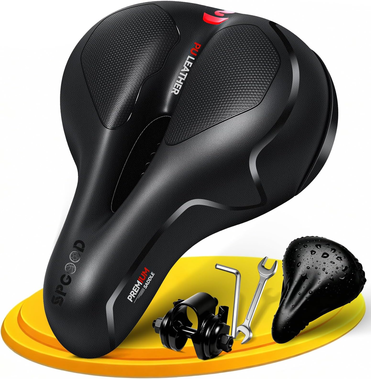 Bicycle Saddle, Comfortable Soft Memory Foam Ergonomic Shock Absorbing Breathable Bicycle Saddle, Waterproof with Cover and Clamps Road Bike City MTB Bicycle Seat for Women Men Children 25 x 21