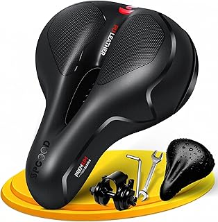 SPGOOD Sillín de bicicleta, cómodo y suave, espuma viscoelástica, ergonómico, amortiguador, transpirable, resistente al agua, con cubierta y abultamiento, para bicicleta de carretera, ciudad MTB, para