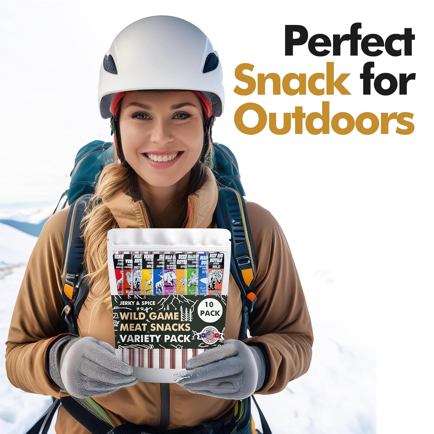 Jerky-n-Spice Wild Game Exotic Meat Sticks (10-Pack) | Ultimate Beef Jerky | Savory Snacks Variety Pack for Adults | Perfect Gifts for Anniversary, Camping, Hunting & Birthday Events