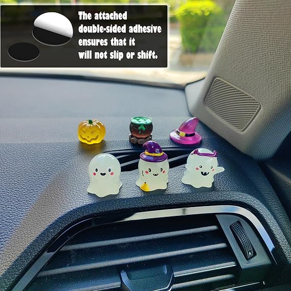 Funny Halloween Car Dashboard Decorations, Rear View Mirror Accessories Cute Car Accessories, 6Pcs Luminous Zombie Ghost Pumpkin Ornaments Dash Decor