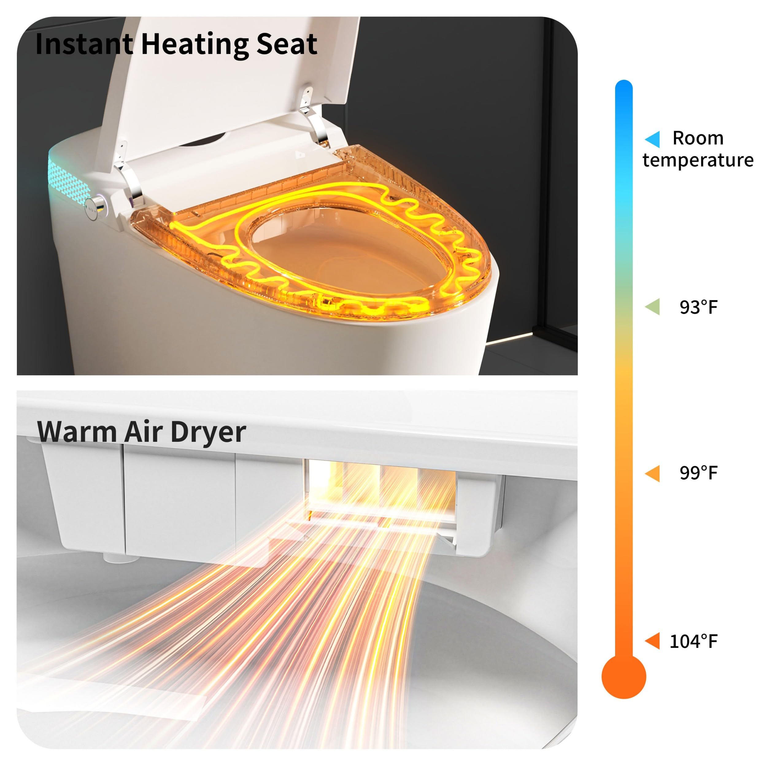 Tankless Smart Toilet with Integrated Bidet One Piece Elongated Intelligent Toilet with Heated Seat Child Mode Foot Kick — view 3