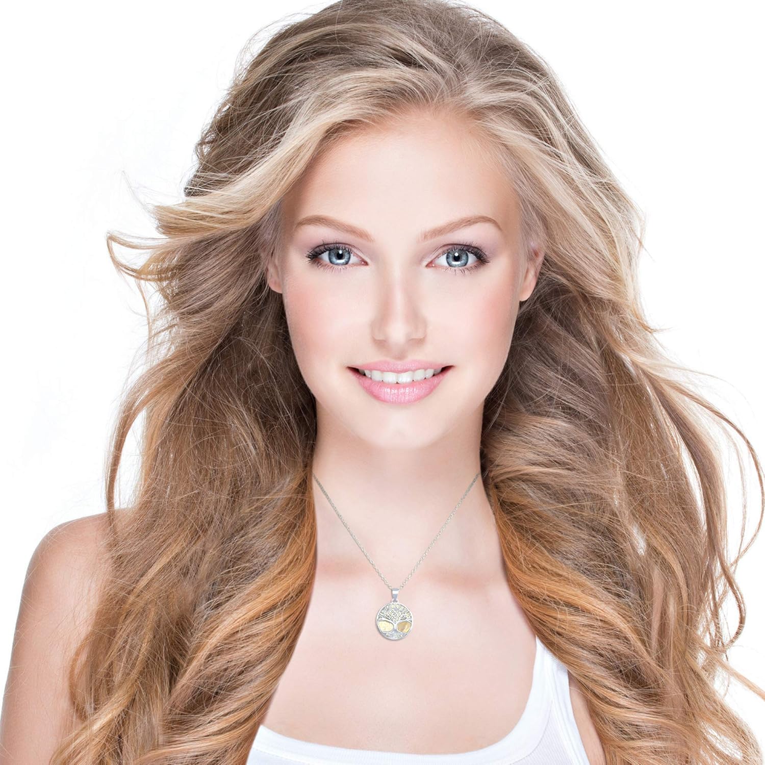 Sterling Silver Turquoise Stone Abalone Mother of Pearl Necklaces for Women - Tree of Life Necklace - Unique Pendant Necklaces - Fine Jewelry Gifts for Women image 4 of 7 B01JGQ4PKE