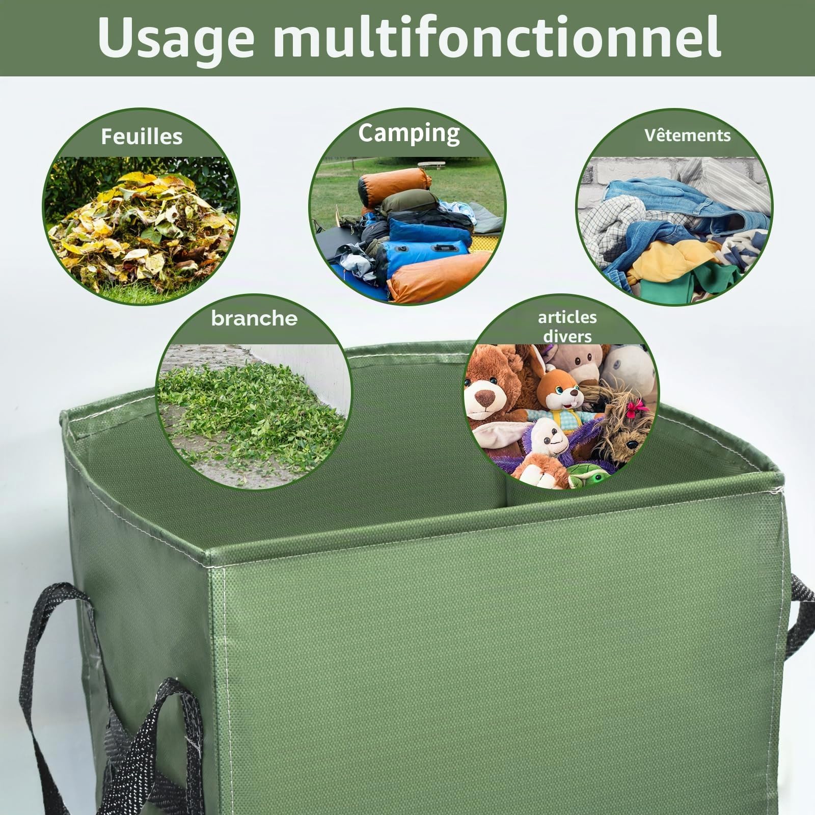 Sac Jardin Dechets Verts 2x250L, Sacs de déchets Jardin résistants en PP Robuste, Sacs Poubelle de Jardin Pliables et Réutilisables, étanche sac vegetaux jardin avec Poignées
