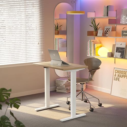 HUANUO 32" Small Electric Standing Desk Adjustable Height, 4 Memory Height Settings, Sit Stand Up Desk for Home Office & Computer Workstation, LightWalnut