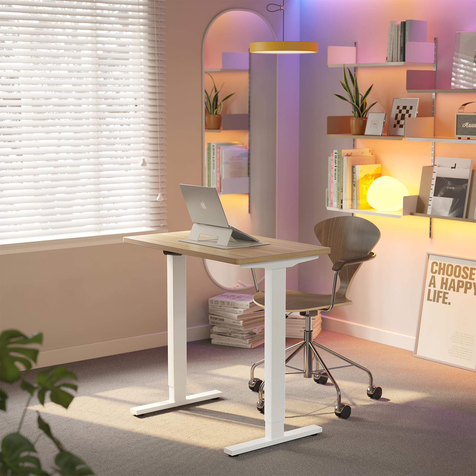 HUANUO 80 x 48cm Escritorio Eléctrico Regulable en Altura, 4 Configuraciones de Altura Memorizables, Escritorio para Trabajo en Casa y Computadora, Nogal Claro